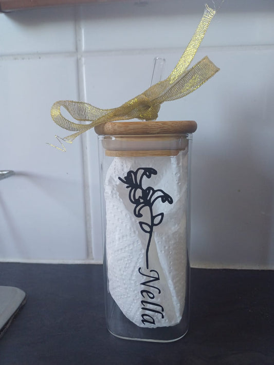 Personalised glass can tumbler with glass straw